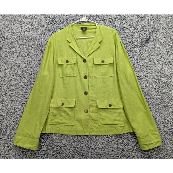 Courtenay Jackets & Blazers - Y2K Courtenay Linen Jacket Size 18W Chore Barn Cargo Boho Artsy Vacation Green